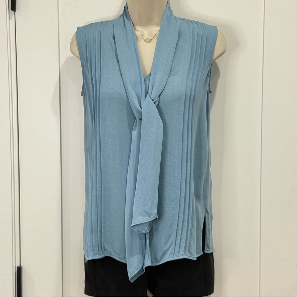 Reiss Pale Blue Sleeveless Tie-Neck Blouse - Picture 6 of 12